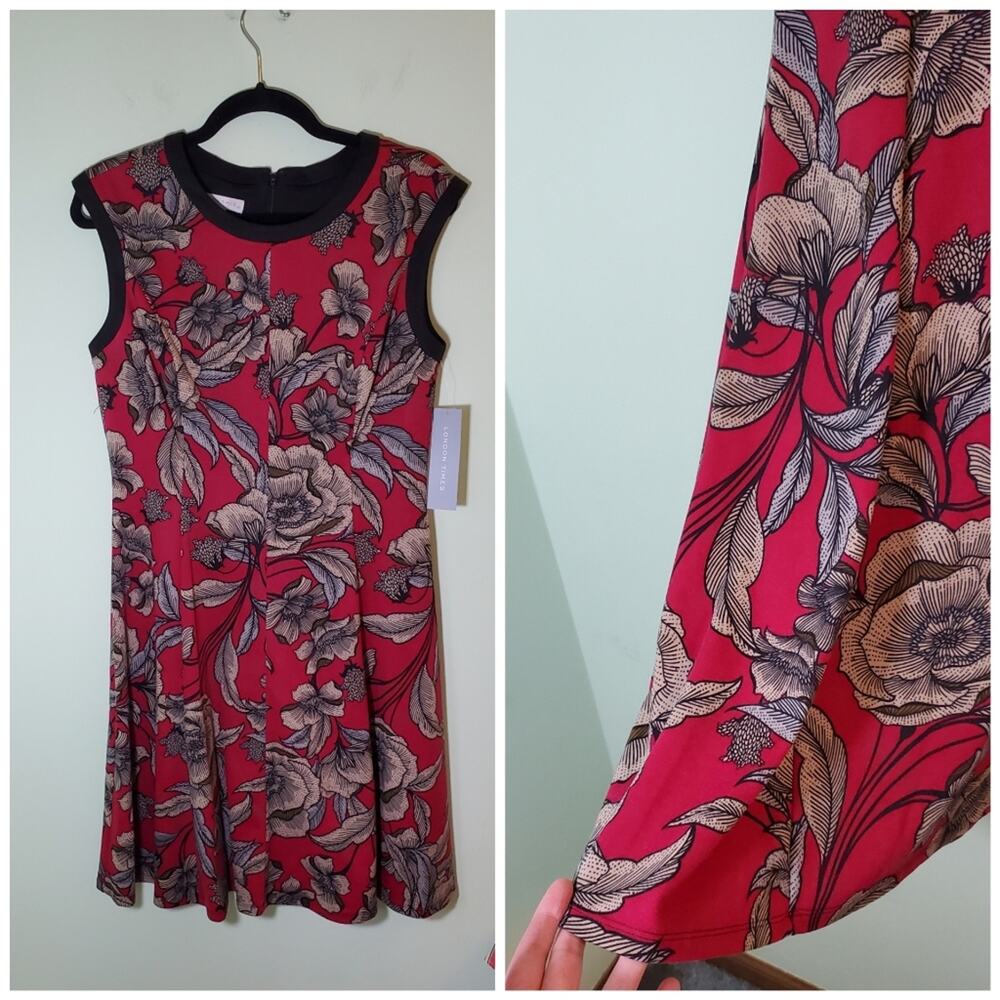 NWT! LONDON TIMES Banded Neck Floral Fit & Flare Dress Size 10 - Picture 6 of 8